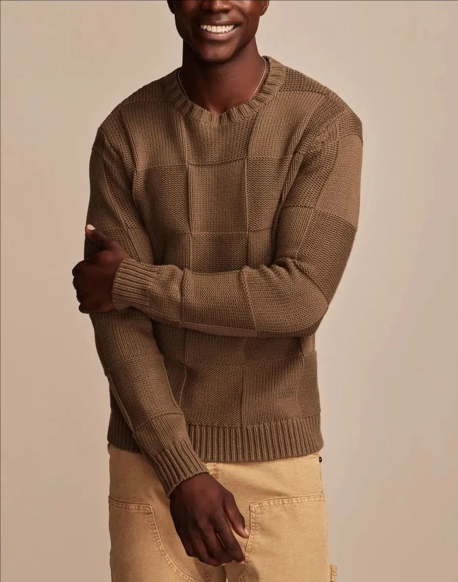 Men's round neck long sleeve bottoming sweater in rabbit fur blend, thick loose fit, colour black, front view