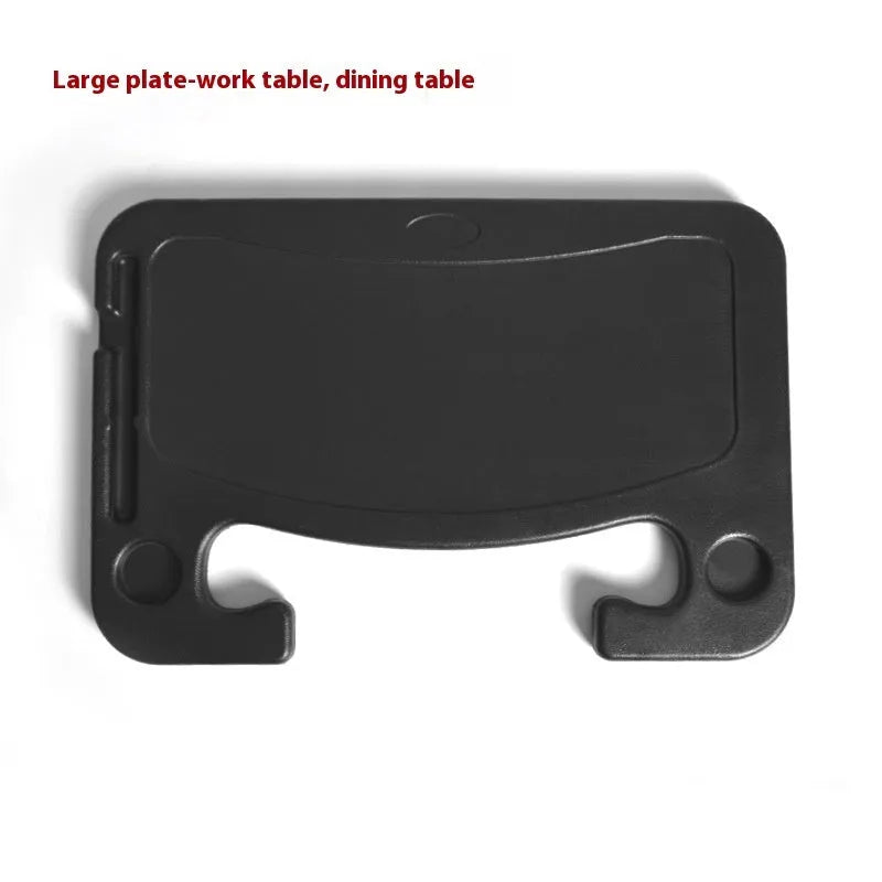 Black car steering wheel laptop tray with foldable cup holder on a 42cm by 28cm surface.