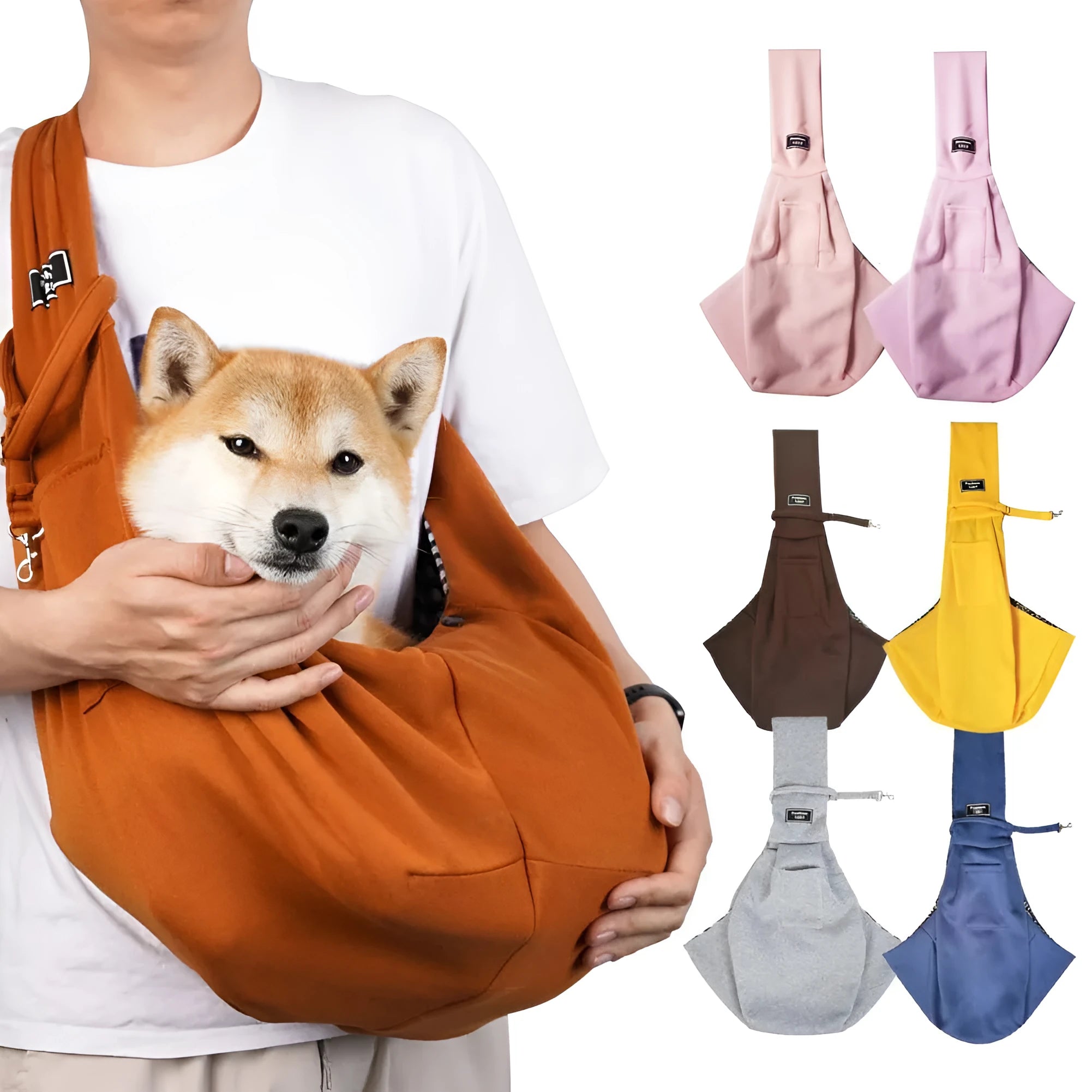 Grey foldable cat carrier bag with mesh windows and adjustable shoulder strap