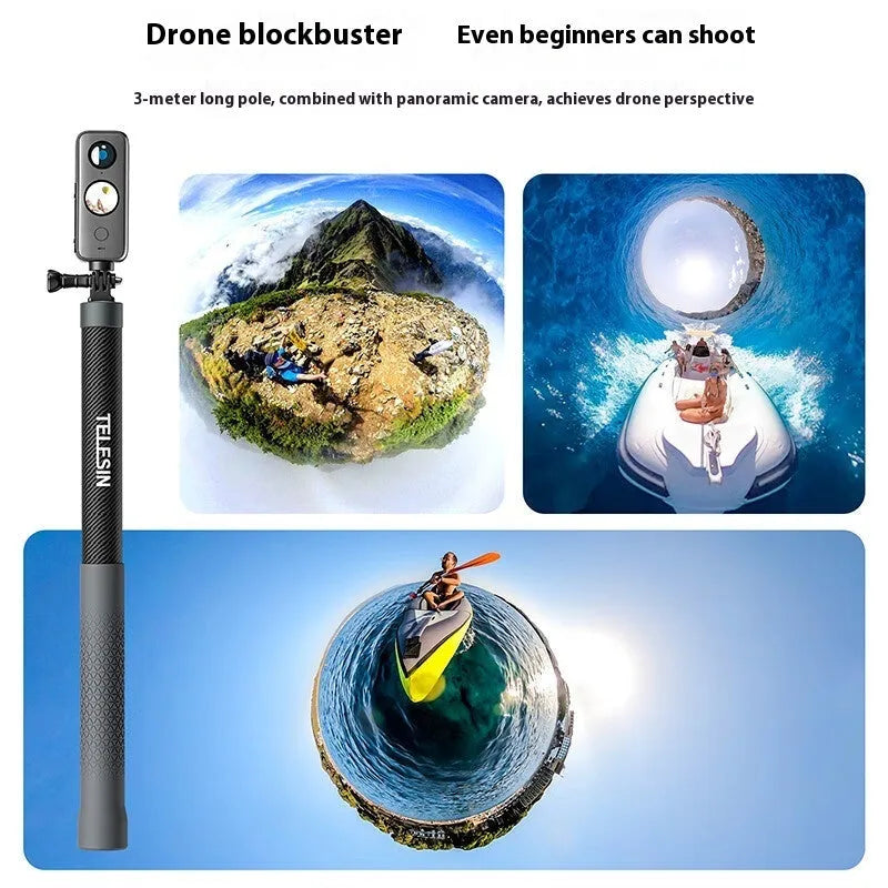 3m carbon fibre super long invisible selfie stick extended to 296cm, black carbon fibre shaft