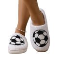 White interior thermal cotton slippers with ethnic totem pattern, plush upper, and round toe