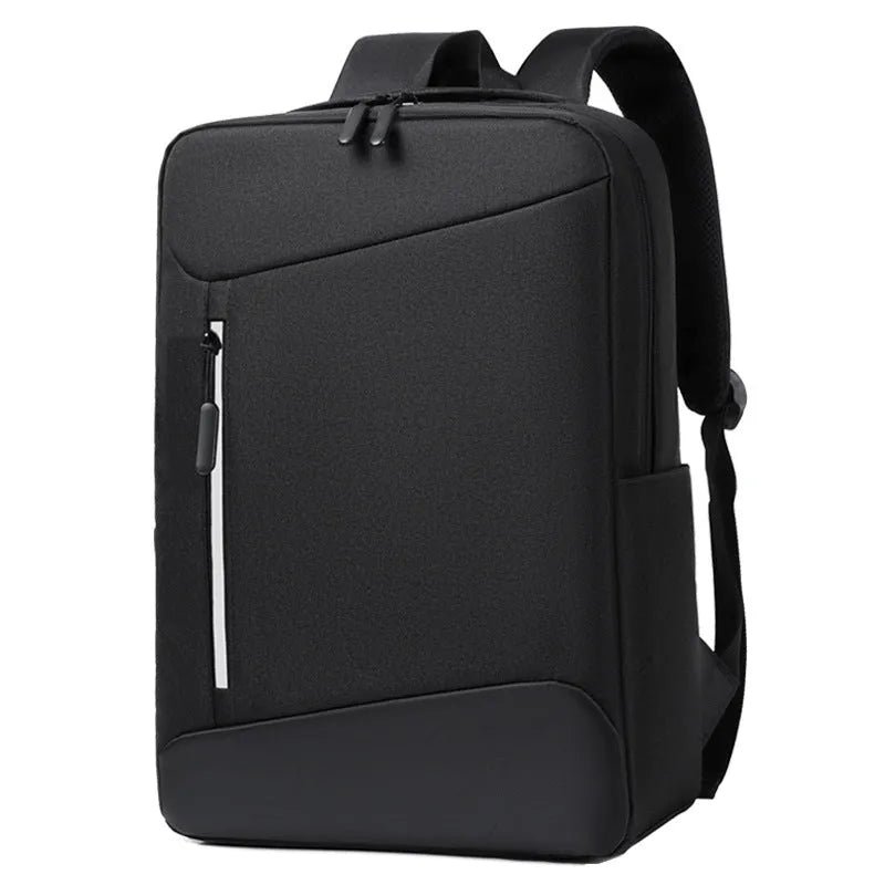 Black waterproof Oxford cloth laptop backpack with curved straps for business travel