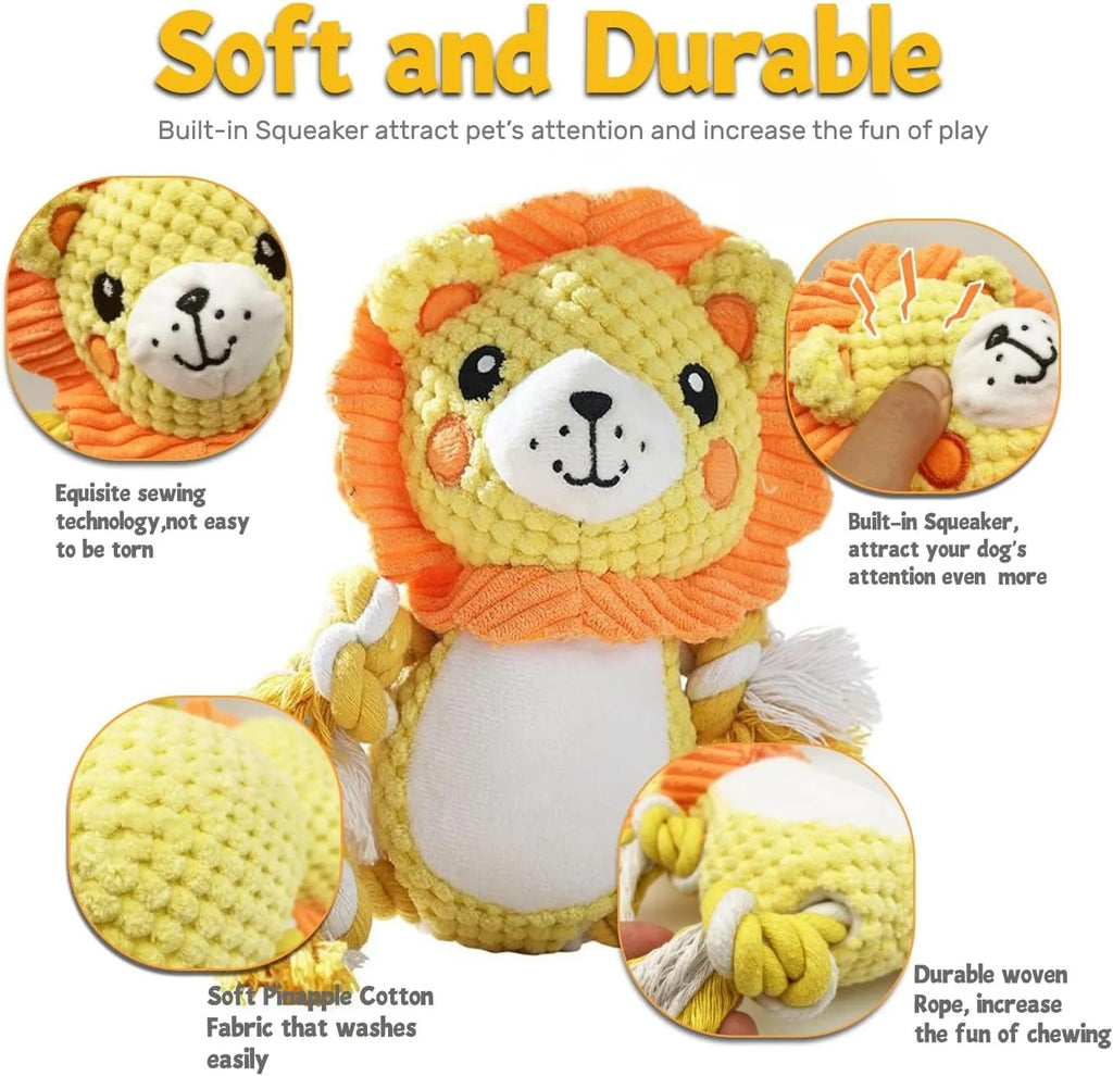 Lion and monkey soft plush squeaky dog toys bundle for medium large dogs