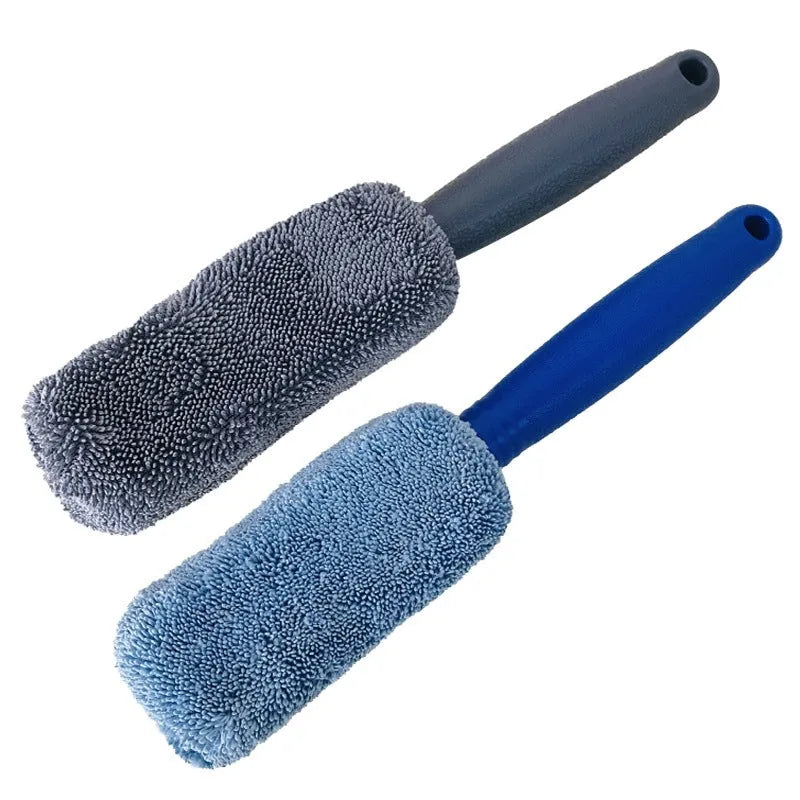 Microfiber car wash tire brush with long 29cm handle for cleaning alloy wheels and tyres