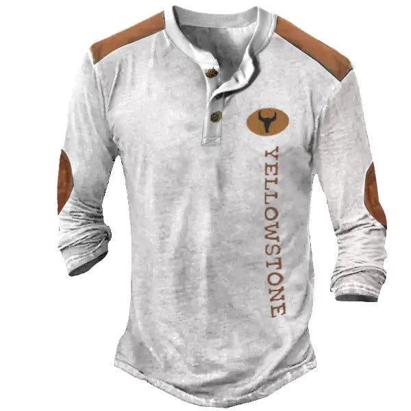 Men's long sleeve Henley shirt in solid colour with printed details, 90% polyester, CT09 series