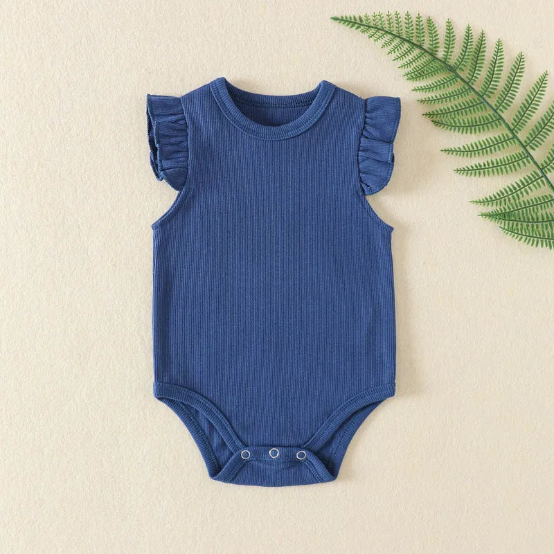Newborn baby girl cotton knitted triangle onesie jumpsuit in dark gray with hidden snap closure