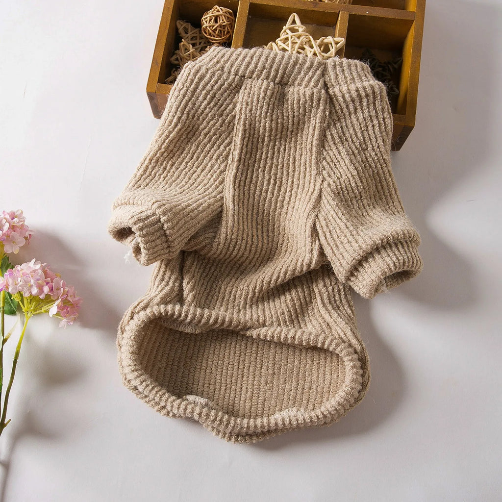 Brown knit dog sweater pullover for small breeds in sizes from XS to XL