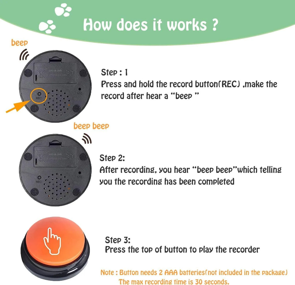Voice recording clicker for dog training with multiple colour options