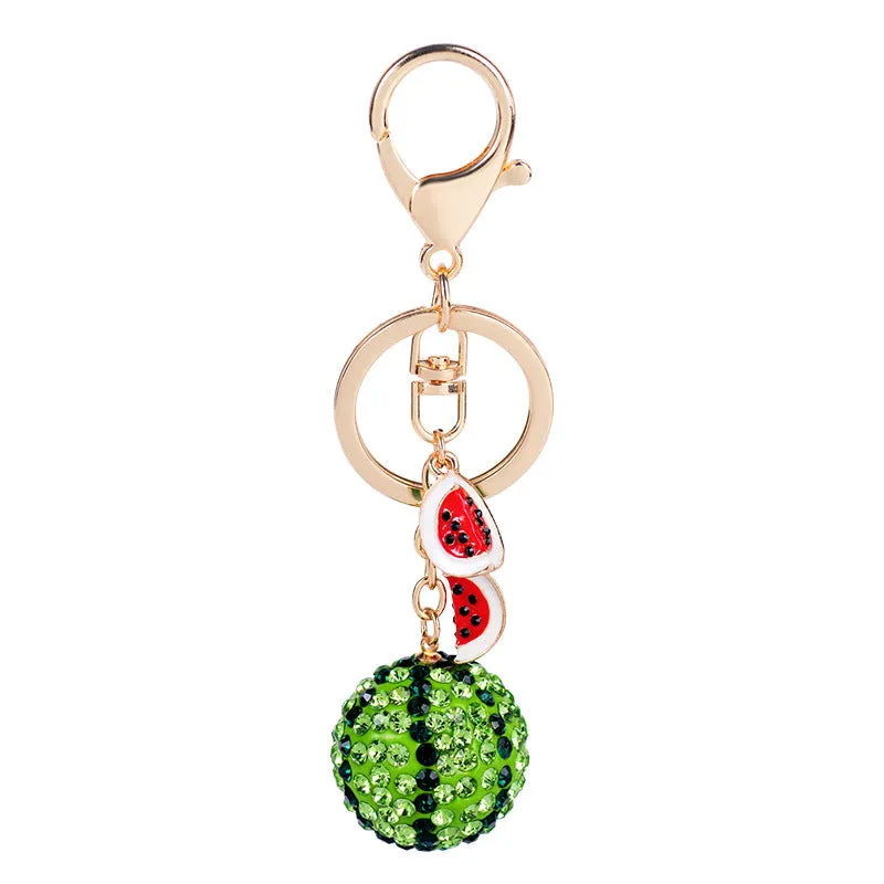 Green zinc alloy watermelon-shaped keychain with metal chain, 12cm size