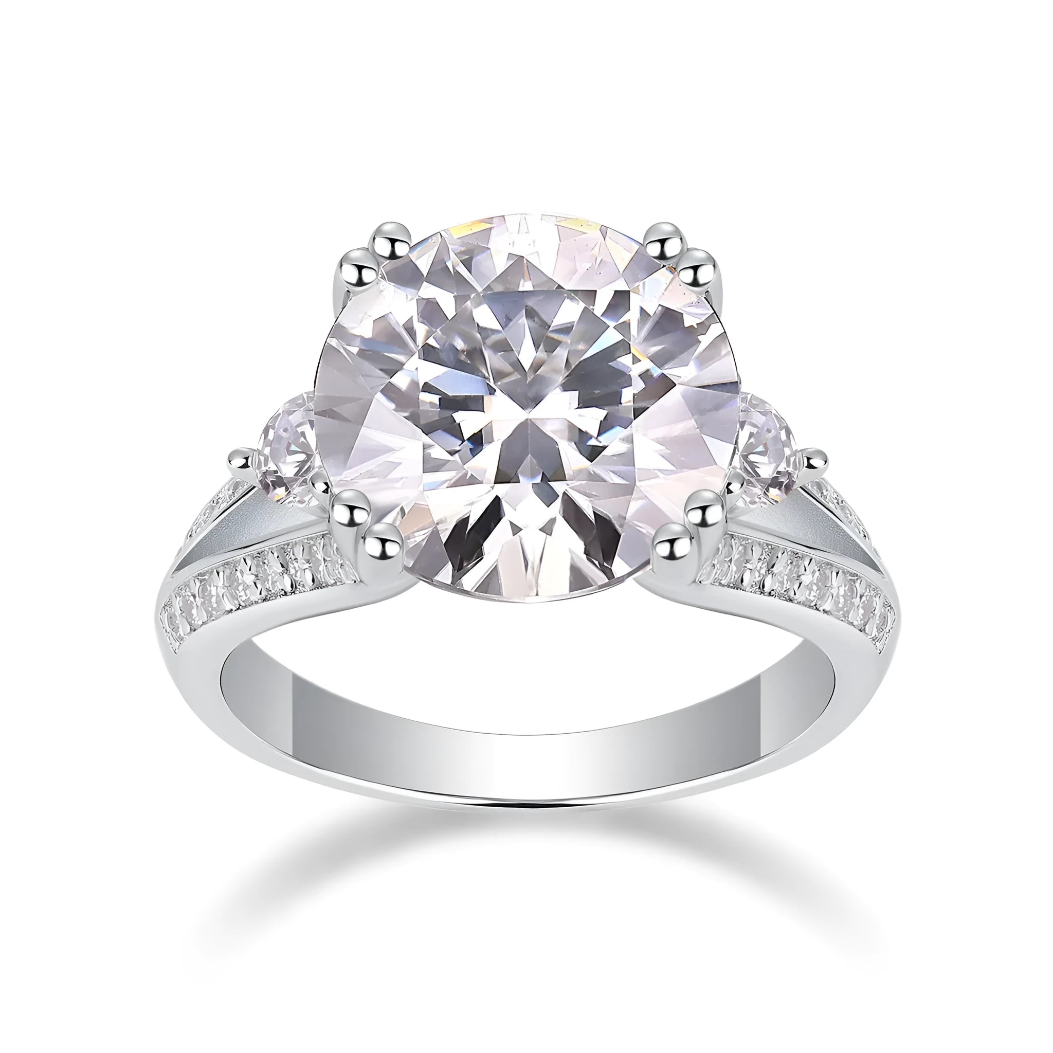 5-carat moissanite wedding ring S925 silver with gold plating on white background, GRA certificate included
