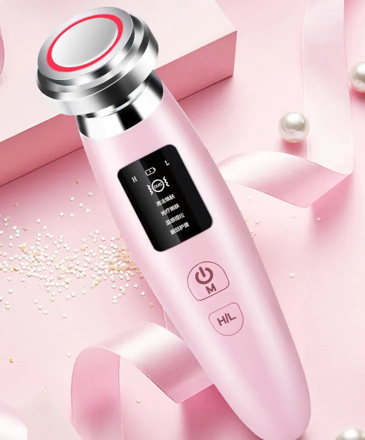 Pink skin rejuvenation cleansing beauty instrument with ion and EMS technology, 185x50x35mm