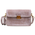 Foggy wax leather women's messenger bag coffee colour small horizontal square shape with lock closure