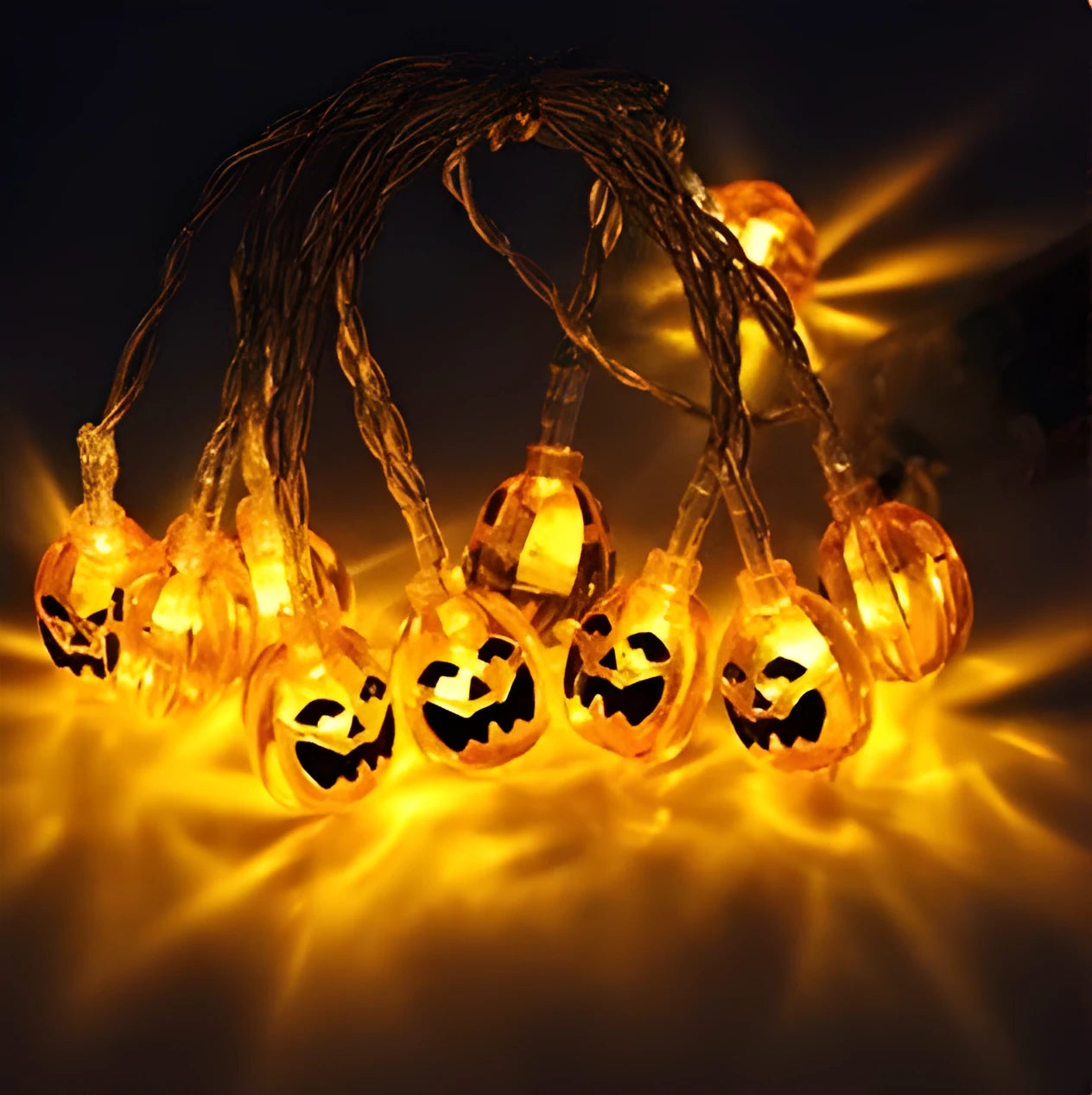 Halloween string lights with pumpkin, bat and ghost decorations in white, warm white or multicolour LED options