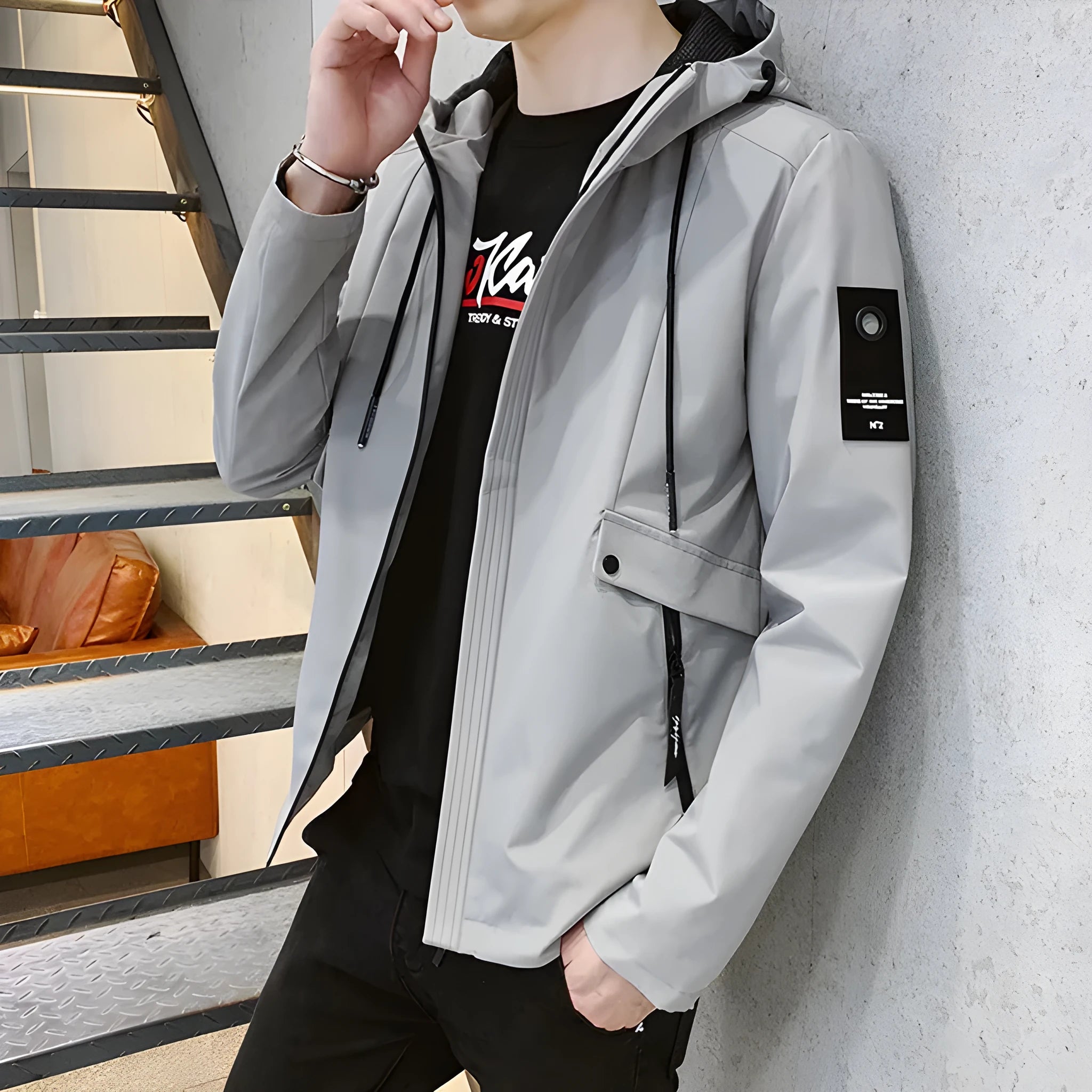 Men's chemical fibre blend jacket with full zip in Black colour option