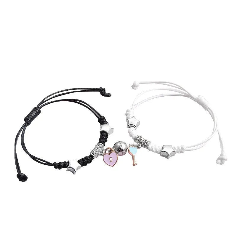 Alloy magnetic suction bracelet pair for couples with symbolic design options