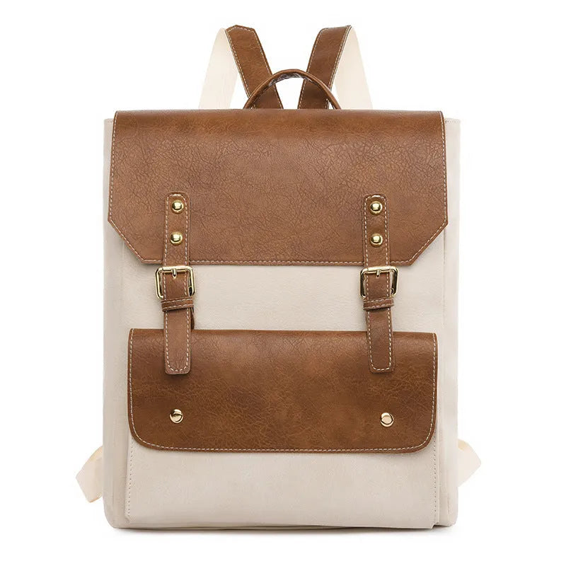 Korean style retro simple backpack in soft PU material with ventilation features