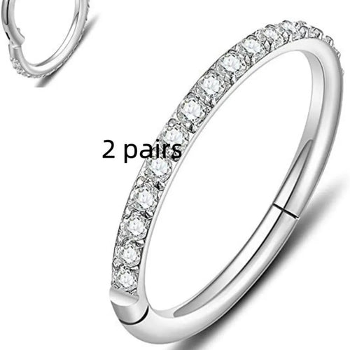 Two pairs of round, seamless 316 stainless steel nose rings showing black, gold, rose gold, and steel colour finishes.