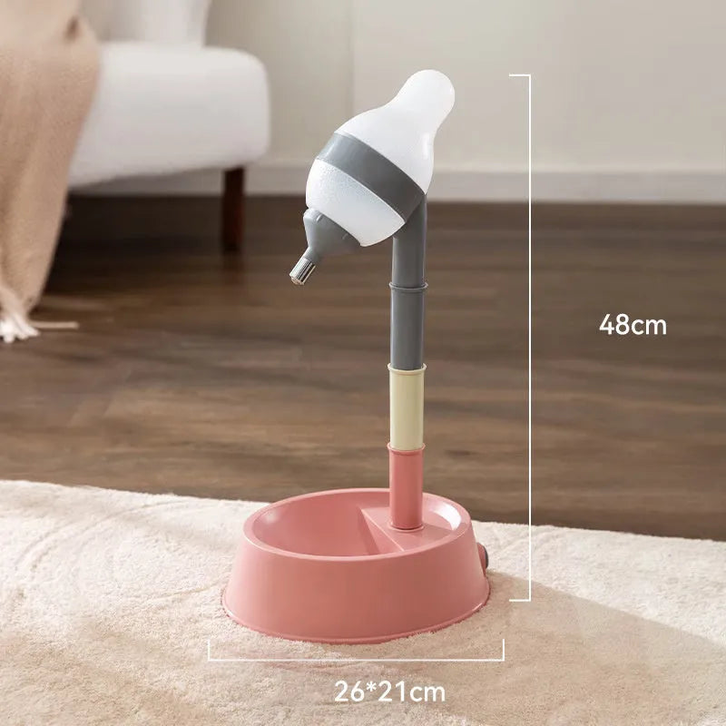 Green height-adjustable standing water dispenser for cats and dogs with detachable pole and ball-tip nozzle