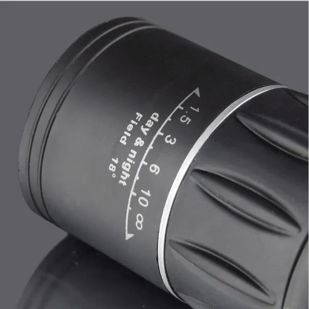 Black 16x52 high-power monocular telescope with 52mm lens and HD green film coating.