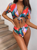 Red women's split swimsuit bikini for swimming and surfing with nylon fabric