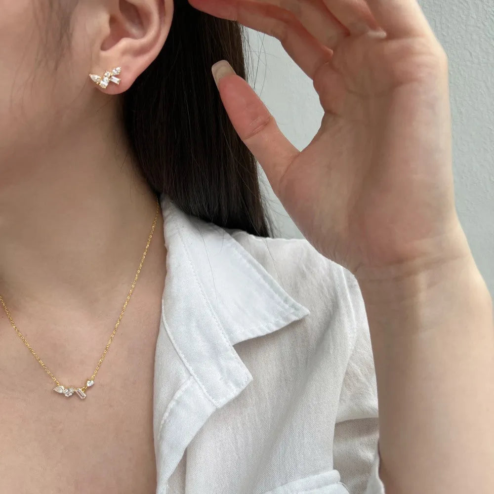 925 silver geometric zircon necklace for women electroplated finish white gold all-match pendant