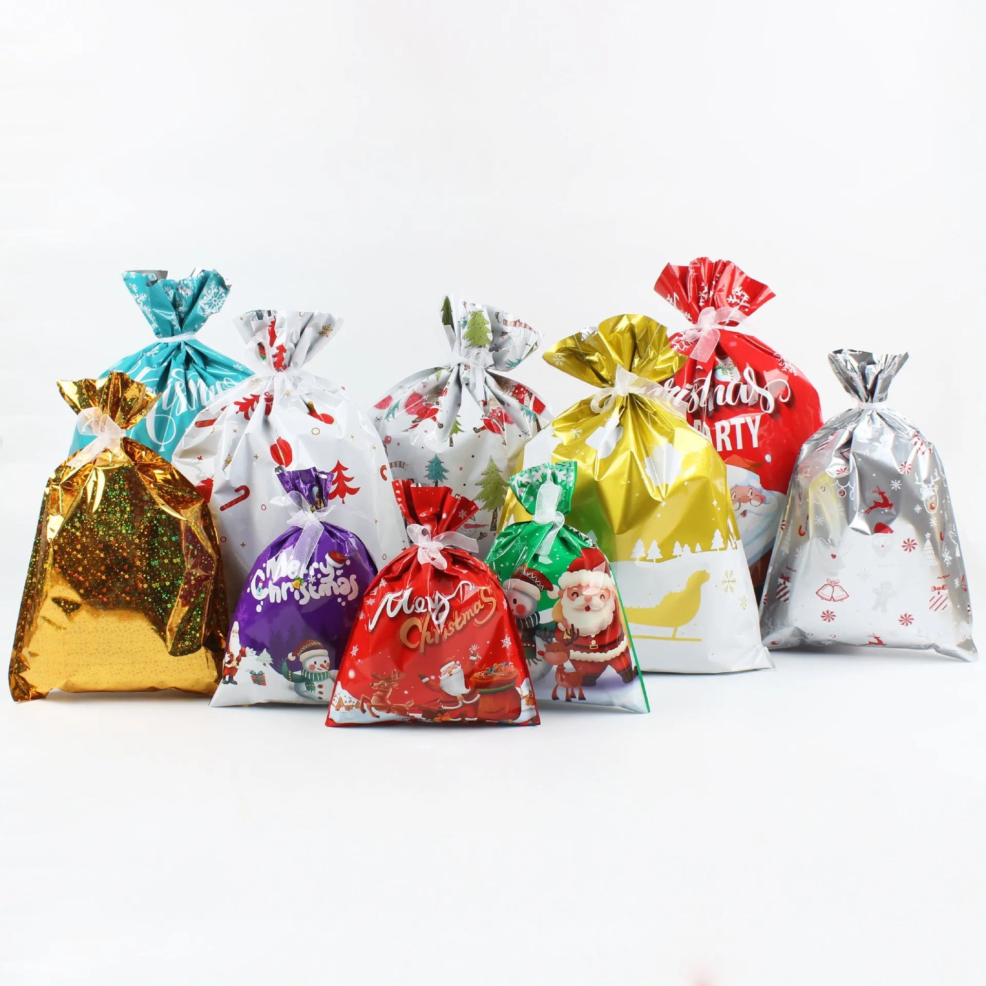 Christmas gift tying packing machine bag OPP aluminium PE 24x32cm sky blue design on white background
