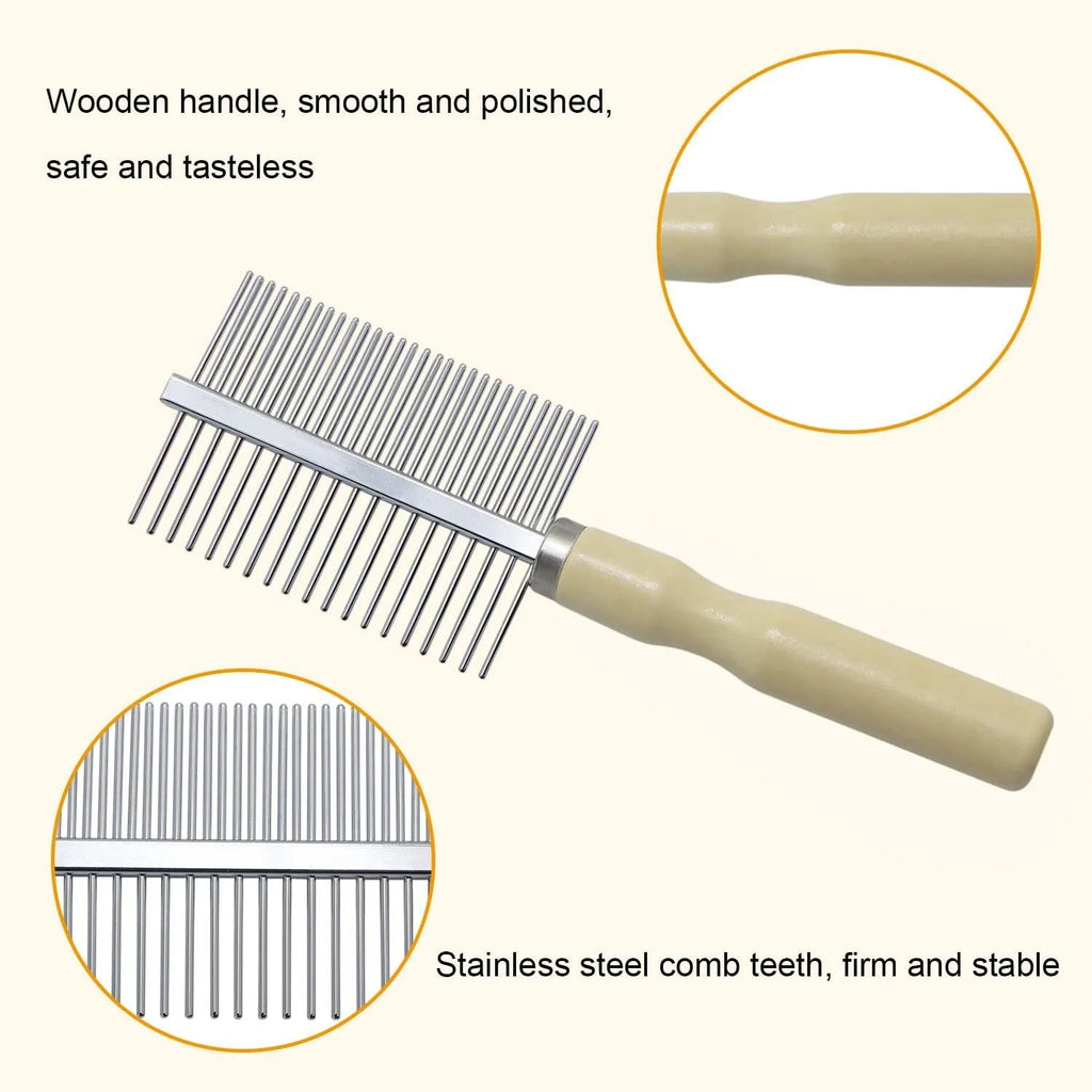 Wooden handle pet grooming comb with rounded teeth for dogs and cats