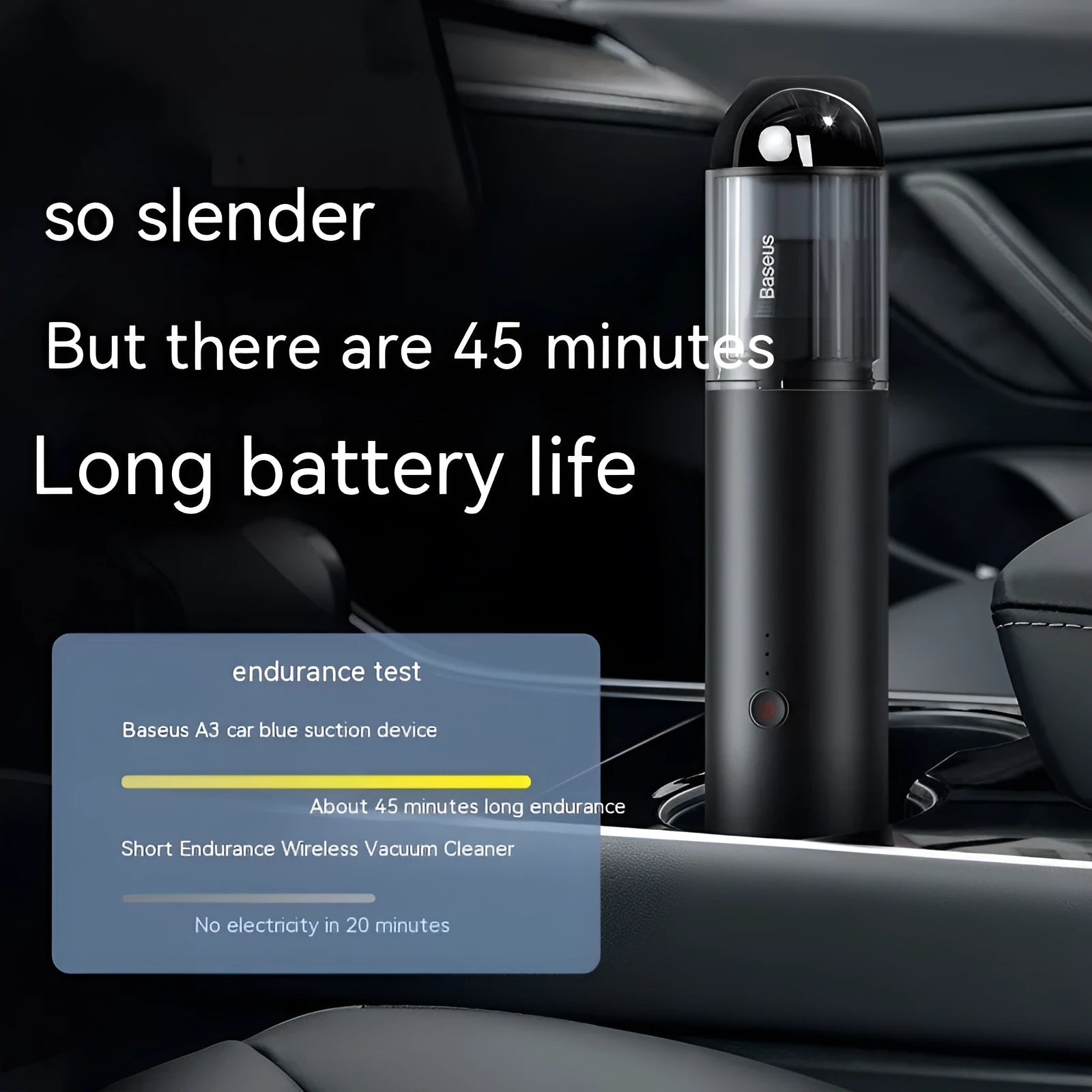 BASEUS A3 black wireless car vacuum cleaner with Type-C charging port