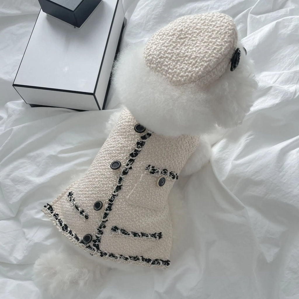 Pet dog cat knitted hat in beige for small pets with 40cm head circumference