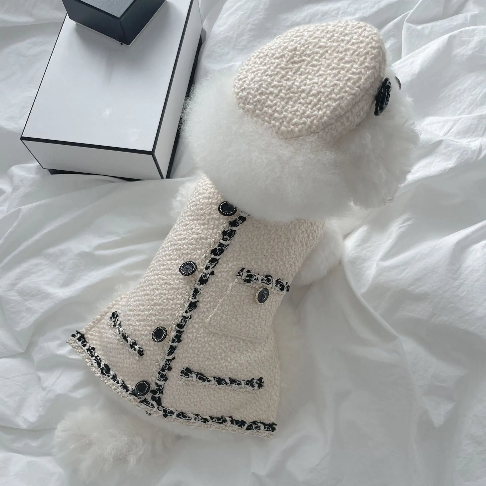 Pet dog cat knitted hat in beige for small pets with 40cm head circumference