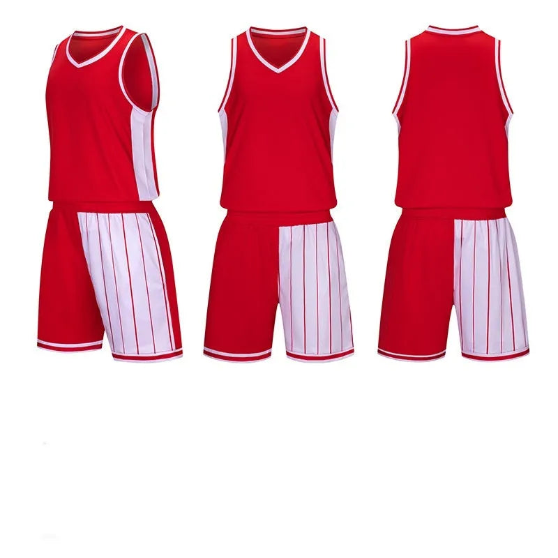 Men's basketball uniform set in blue, showing quick-drying top and shorts for sports training.