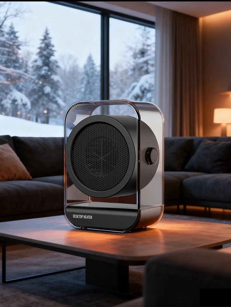 Household warm air blower desktop heater in beige, 500W, 2 fan speeds, automatic power off