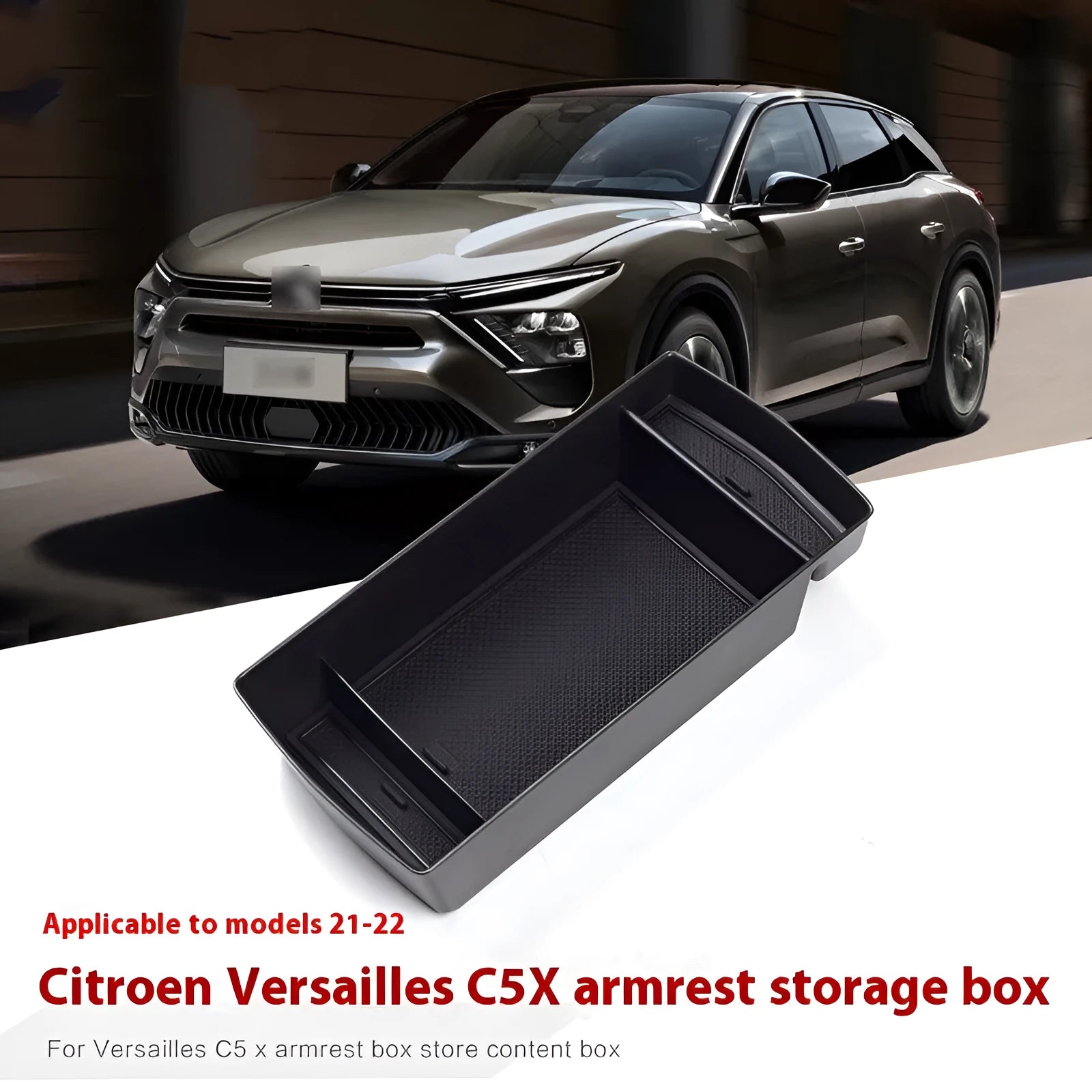Black plastic waterproof armrest storage box for Versailles C5 X with handle