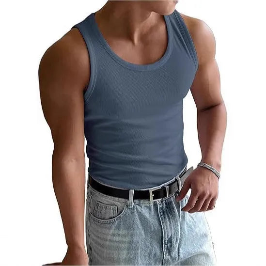 Men's tight-fit round neck sports T-shirt in black, shown from the front.