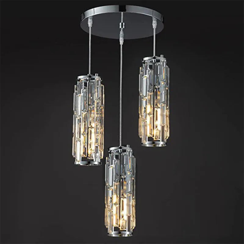 Industrial style crystal LED single head droplight pendant light in black, chrome, or gold finish.