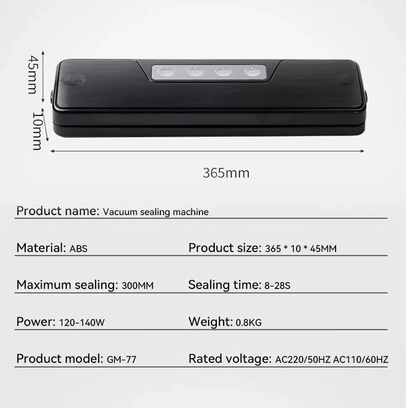 White compact automatic vacuum sealer machine for household food preservation on kitchen counter