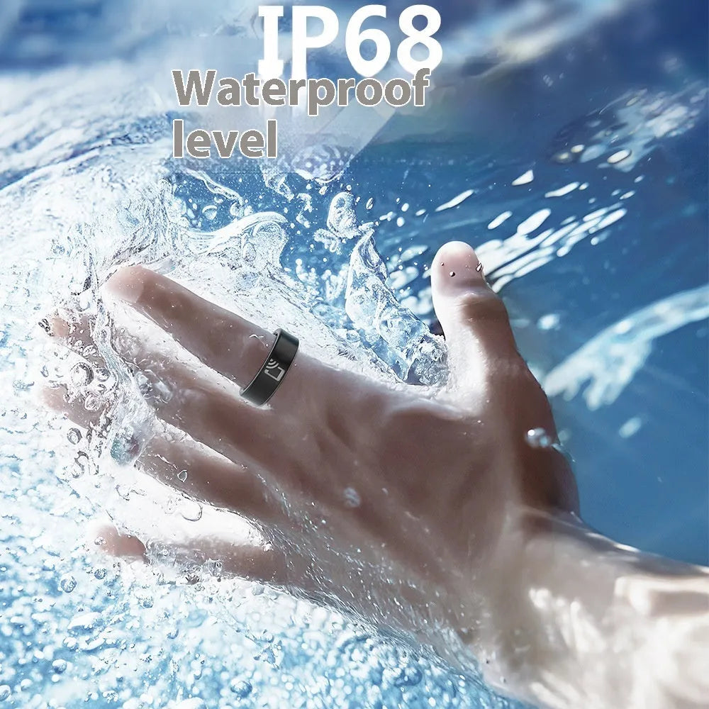 Black ceramic smart ring for health monitoring with heart rate, blood oxygen and sleep tracking