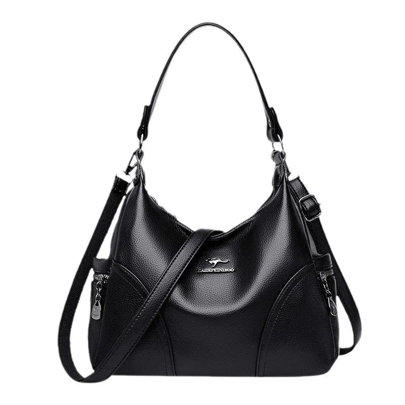 Women's soft PU leather messenger bag in beige with horizontal square shape and lined interior