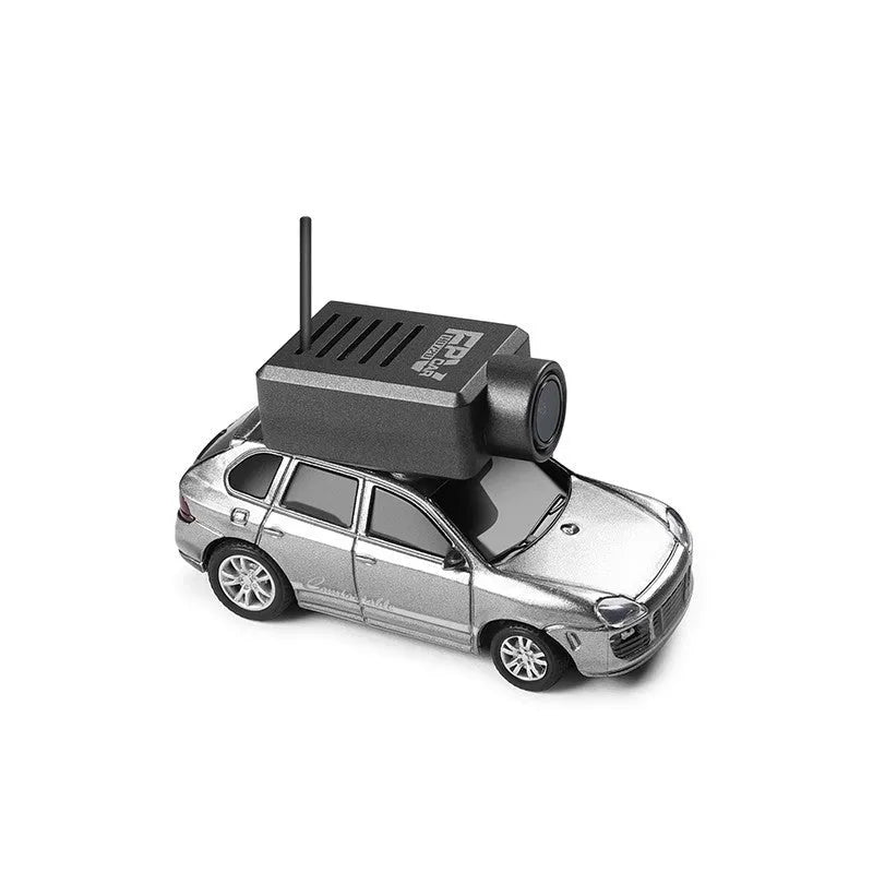 Mini alloy remote control car 1:64 scale with self-stabilising camera and blue ambient lights