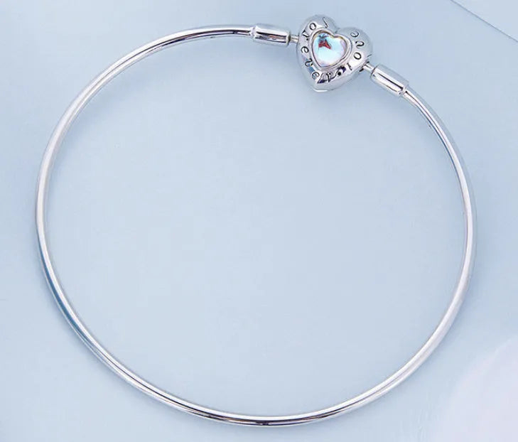 925 silver heart moonstone bracelet on white surface showing pendant and chain lengths 17cm 19cm 21cm