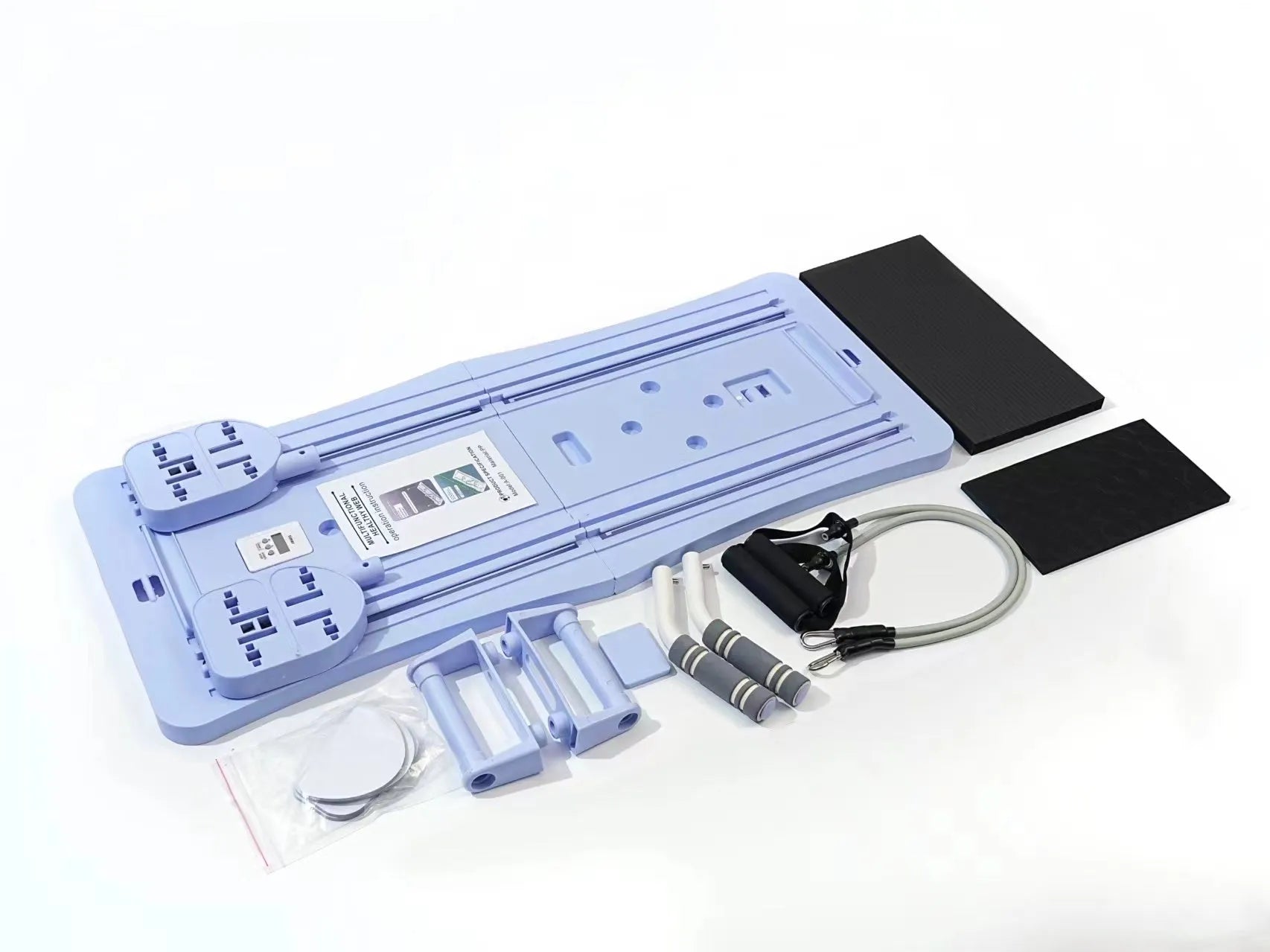 Purple, black, and pink foldable PP plastic belly panel fitness board on a white background.