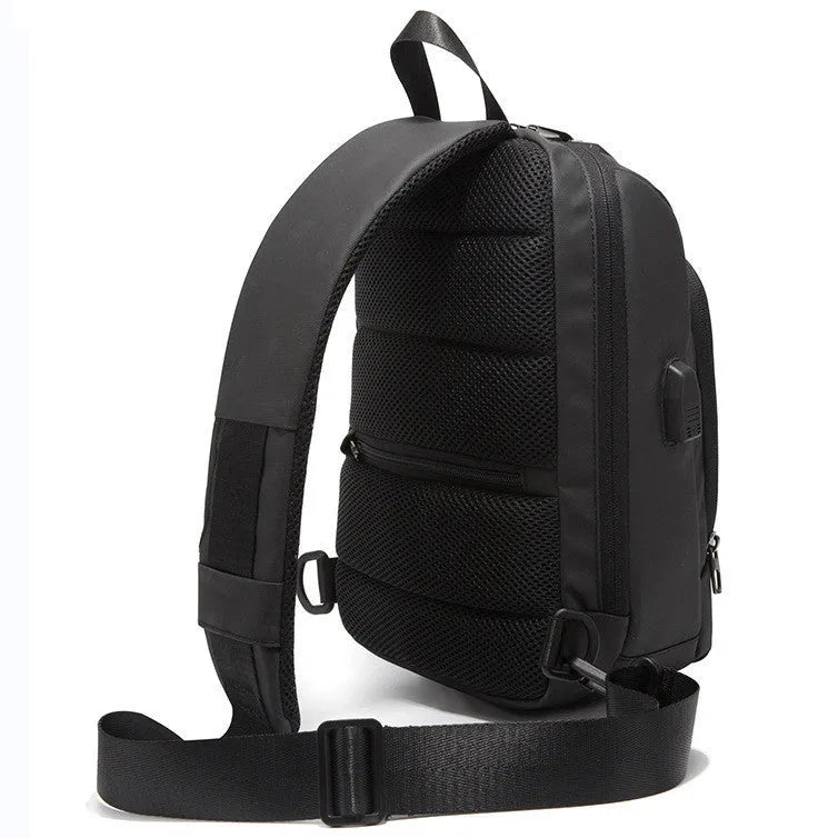 Anti-theft lock chest bag shoulder bag USB charging crossbody bag black Polyamide