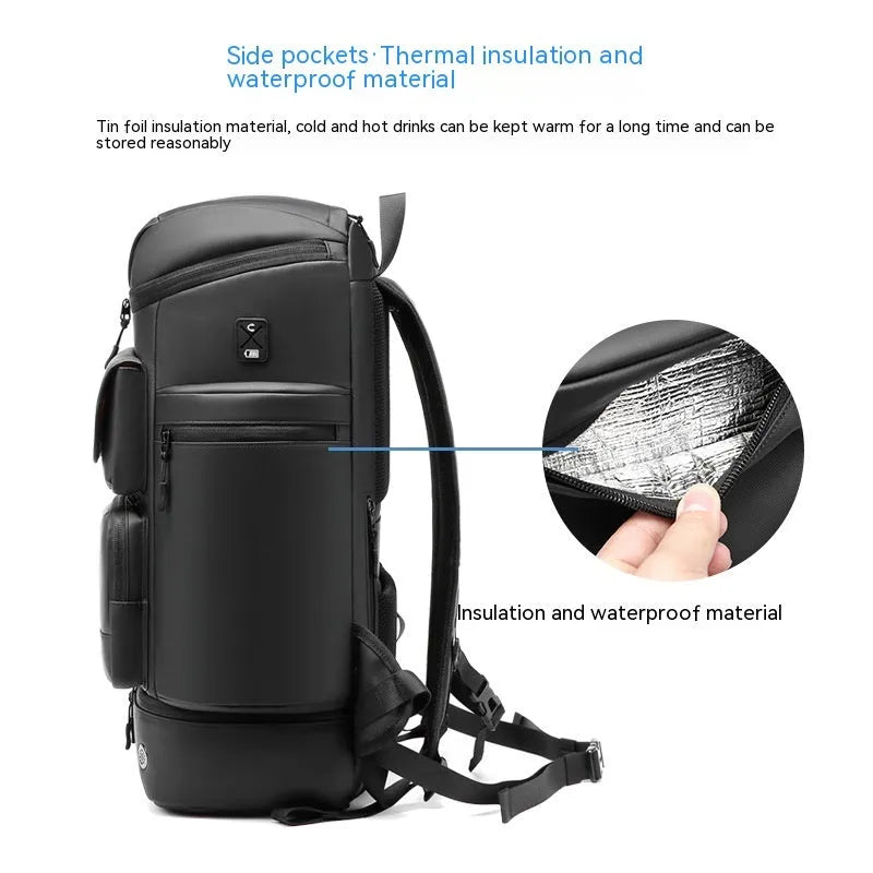 Men's 21 inch large capacity outdoor waterproof backpack in Oxford cloth with curved shoulder straps, solid colour design
