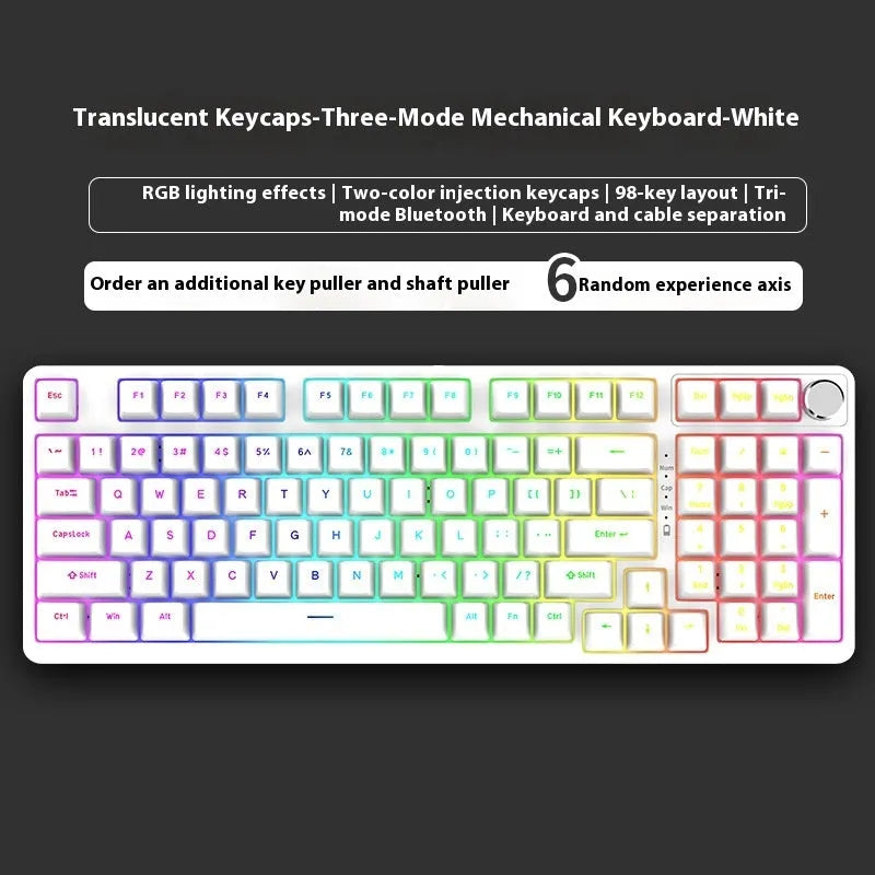 98-key wireless Bluetooth mechanical keyboard kit with metal knob and multiple colour background options