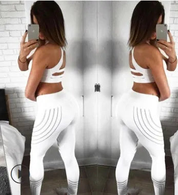 Women's black and white milk silk fitness leggings with night glowing print, slim-fit design.