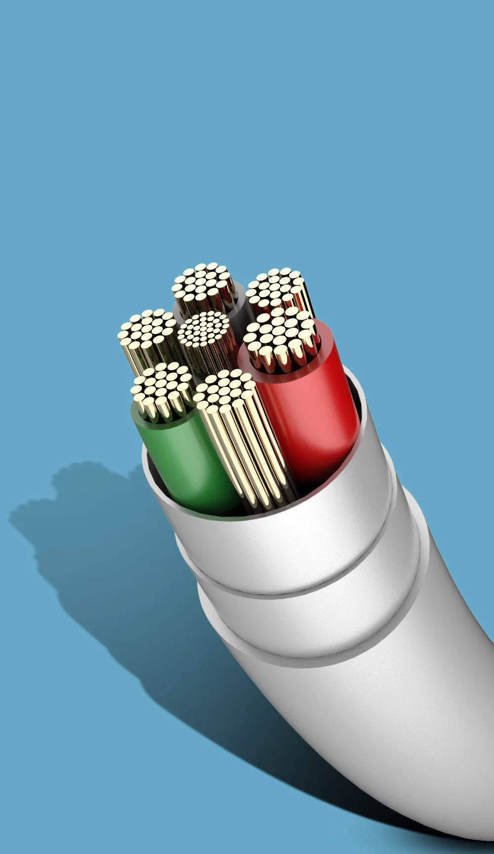 PDPVC mobile phone charging cable with 3U interface showing USB, Mini USB, Micro USB and TYPE-C connections