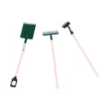 Three miniature alloy gardening tools set for dollhouse or elf garden scenes on white background