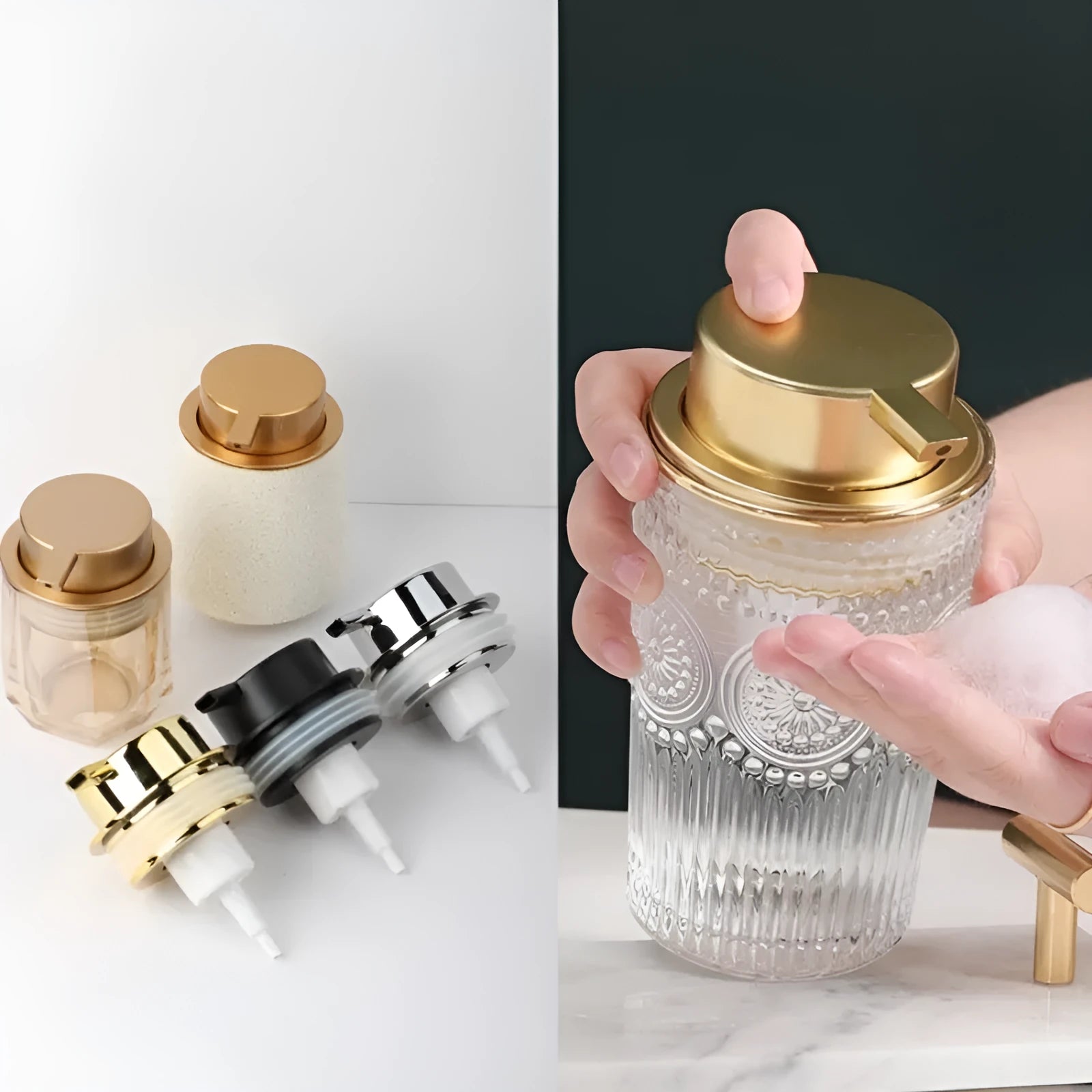 ABS plastic foam pump facial cleanser dispenser with large pump head in hand-push design