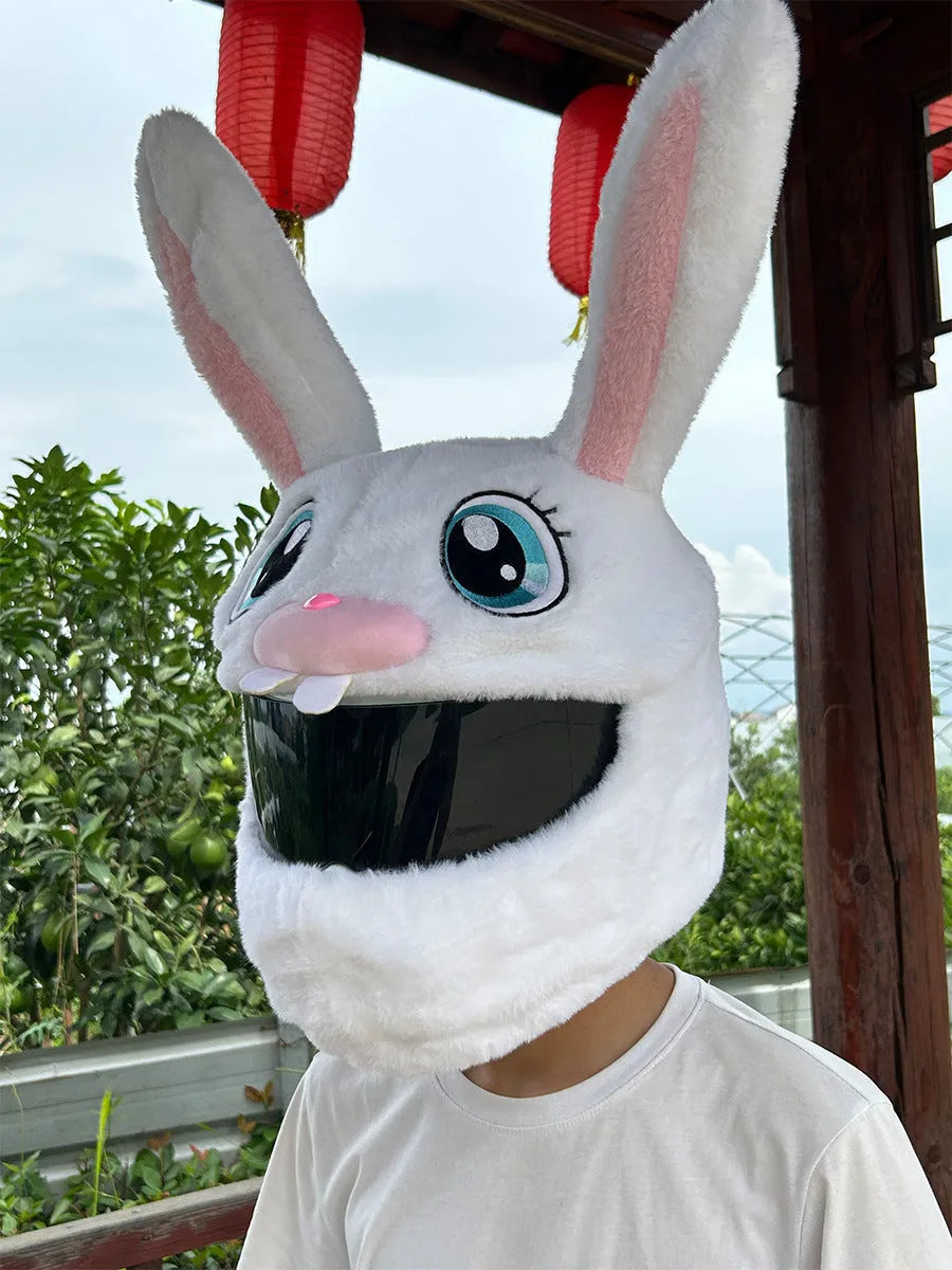White rabbit head decorative cover for electric motorcycle helmets
