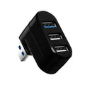 Black and white USB rotary splitter hub showing four USB 3.0 ports on compact ABS casing